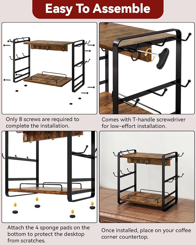 IBUYKE Coffee Bar Station Countertop Organizer, 2 Tier Kitchen Mug Cup Holder - Image 9