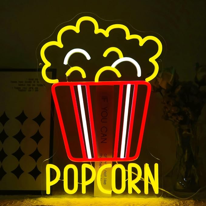 Popcorn Neon Sign for Wall Decor Dimmable Food Led Lights Signs Snacks Led by Unknown