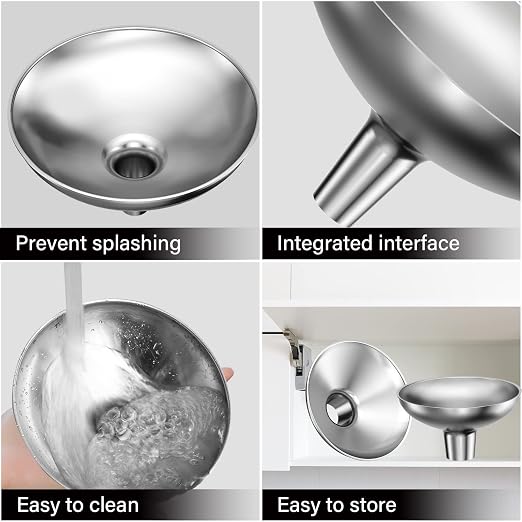 Serinar Stainless Steel Funnel, 2 Large and Small Mouth Filling Kitchen funnels - Image 6