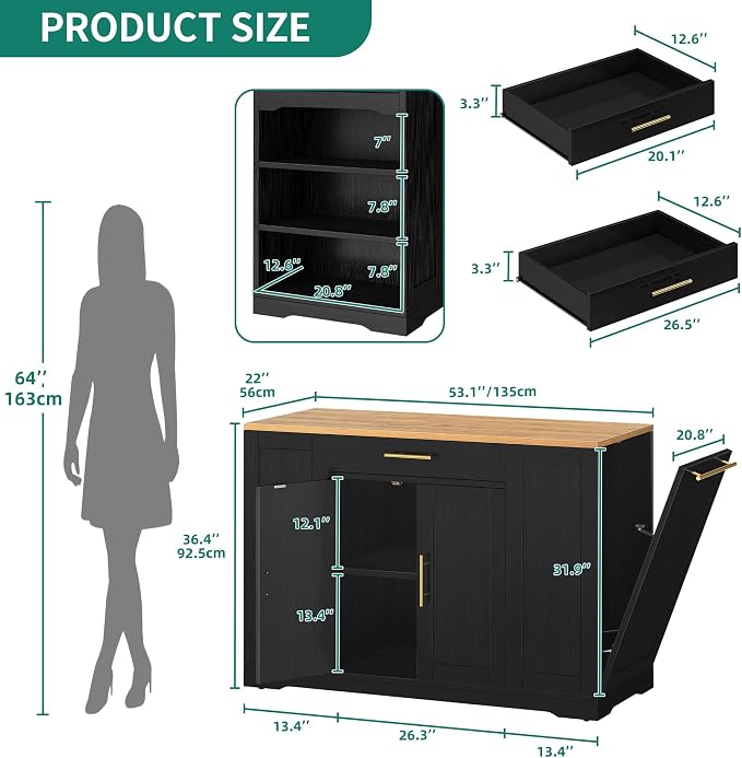 YITAHOME 53 Inch Large Rolling Kitchen Island - Image 2