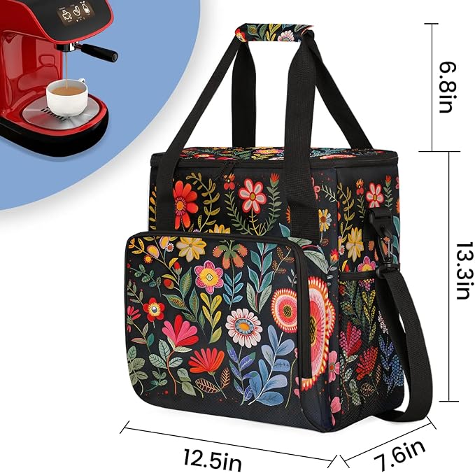 Boho Floral Coffee Maker Carring Bag, Large Insulated Storage Organizer Case - Image 2