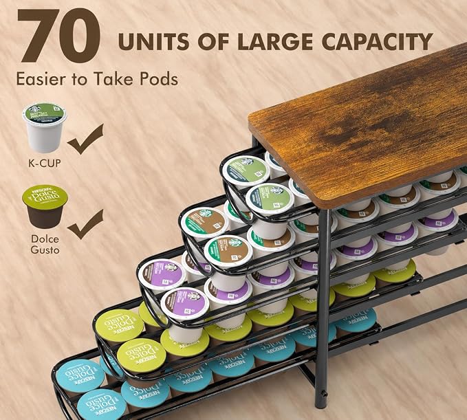 HFHOME Coffee Pod Holder with Wooden Top, Compatible with K-Cups, 5-Tier Coffee - Image 4