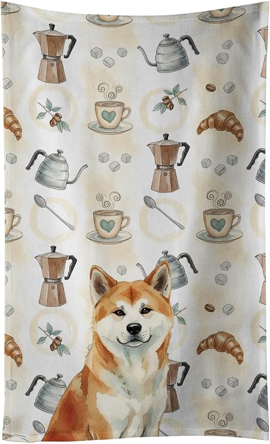 Caroline's Treasures Red Akita Coffee Bar Kitchen Towel Velour Plush Front and by CarolinesTreasures