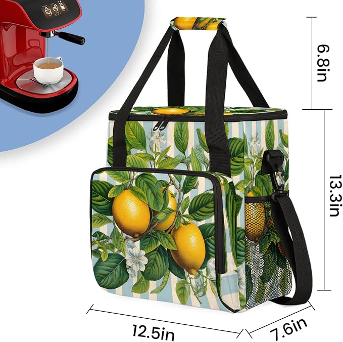 Lemon Fruit Flowers Coffee Maker Carring Bag, Large Insulated Storage Organizer - Image 2