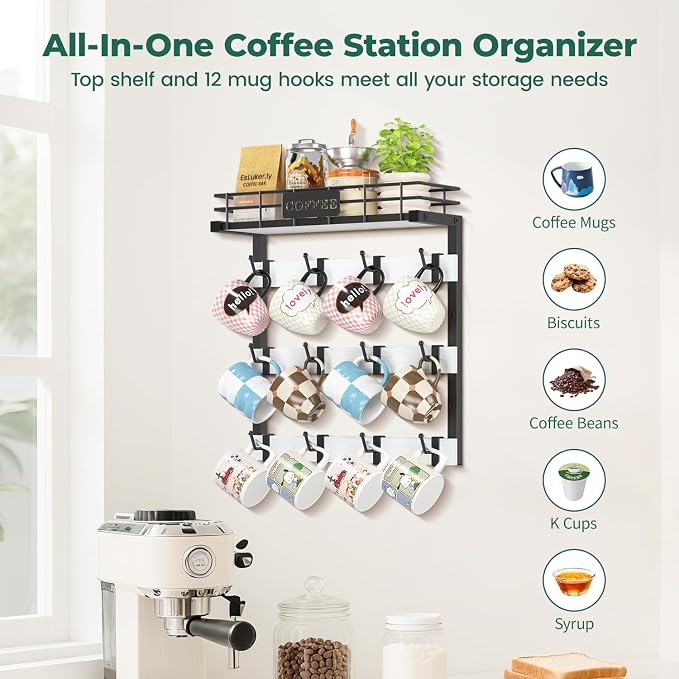EsLuker.ly Coffee Mug Holder Wall Mounted Display Rack, Metal Cup Hanger - Image 4