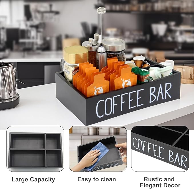 Coffee Station Organizer with Removable Dividers Disposable Cup Holder Wooden - Image 3