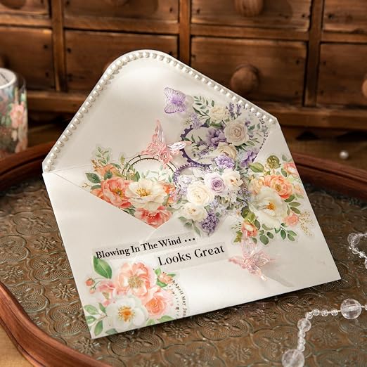 PET Tape Stickers Set with Metal Clip, 4 Rolls Precut Floral Music Decorative - Image 6