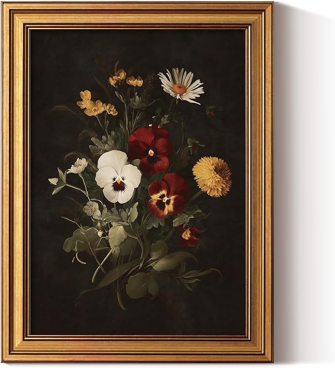 ARPEOTCY Gold Framed Canvas Wall Art, Dried Pressed Flower Wall Decor, by ARPEOTCY