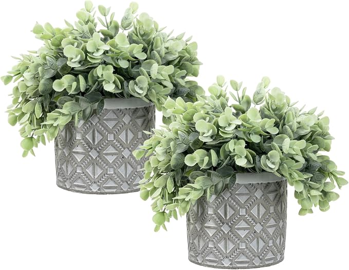 MyGift Artificial Eucalyptus Plant in Modern Gray Concrete Pots by MyGiftHome