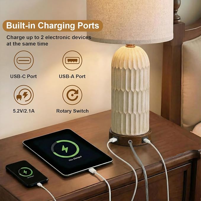 OYEARS 22.5" Bedside Table Lamps Set of 2, Farmhouse Table Lamp - Image 2