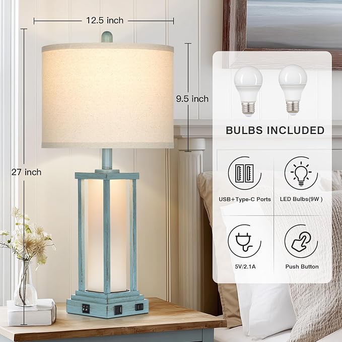 Cinkeda 27" Tall Vintage Table Lamp Set of 2 - Image 2