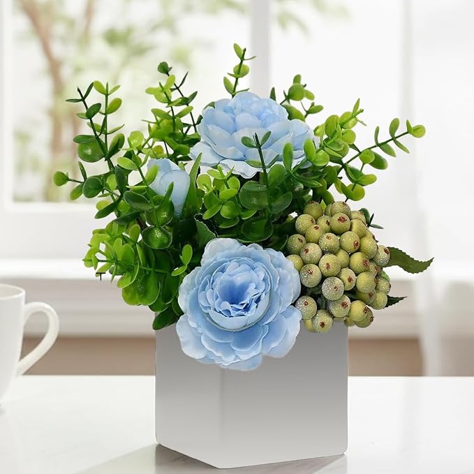 LADADA Artificial Blue Rose Potted Flowers by LADADAArtificialFlowers