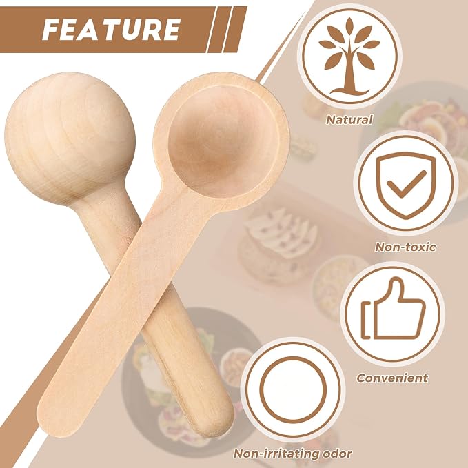 Patelai 30 Pieces Mini Wooden Spoons Bulk 3 Inch Small Condiments Tiny Jars - Image 3