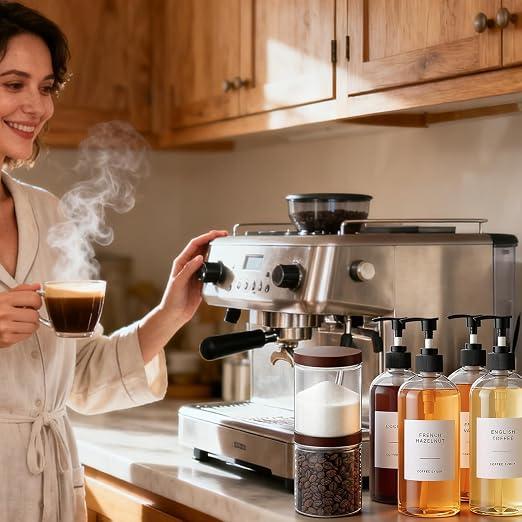 9 Pcs Coffee Syrup Dispenser Set 16.9 Oz/500 ml Plastic Coffee Syrup Dispenser - Image 7