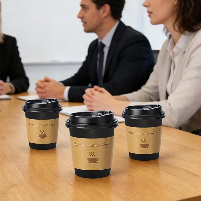 Lamosi 10 oz Coffee Cups with Lids 100 Pack, Disposable Coffee Cup with Stir - Image 3