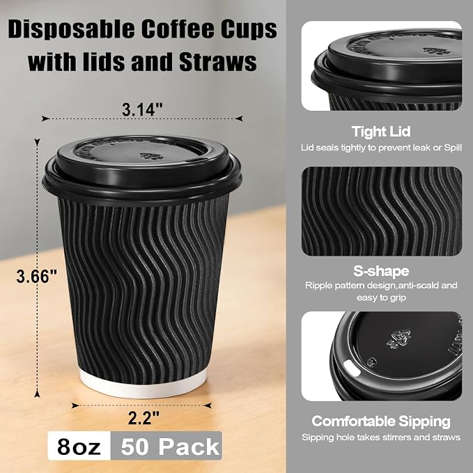 Lamosi 8 oz Disposable Coffee Cups - Image 2