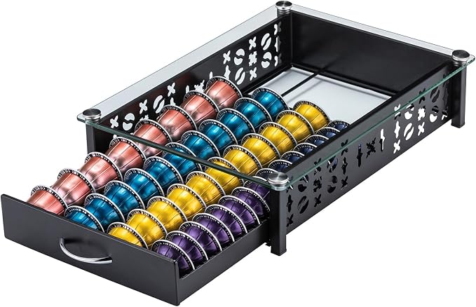 ZCDCP for Nespresso Pod Holder, Vertuo Pod Holder Drawer Glass Top Coffee Pod by ZCDCP