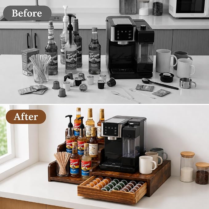 Wood Coffee Bar Organizer Station - Image 5