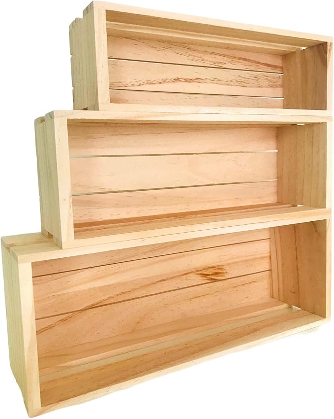 Oojami 3 Pack Wood Craft Crate Caddy Set | Nesting, Wood crates - Image 4