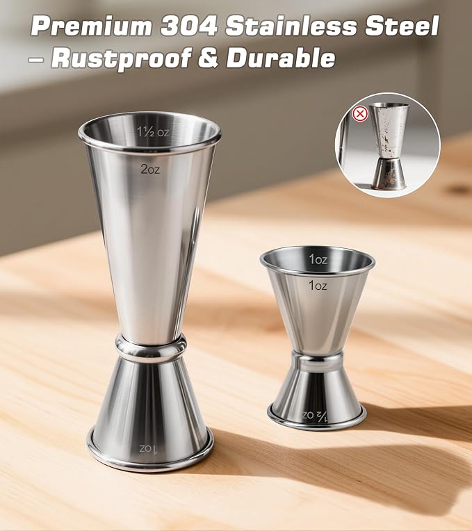2-Pack Stainless Steel Cocktail Jiggers – Japanese Style Double Measuring Cups - Image 4