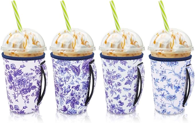 4Pack Reusable Iced Coffee Sleeve Insulator Sleeves by AJLTPA