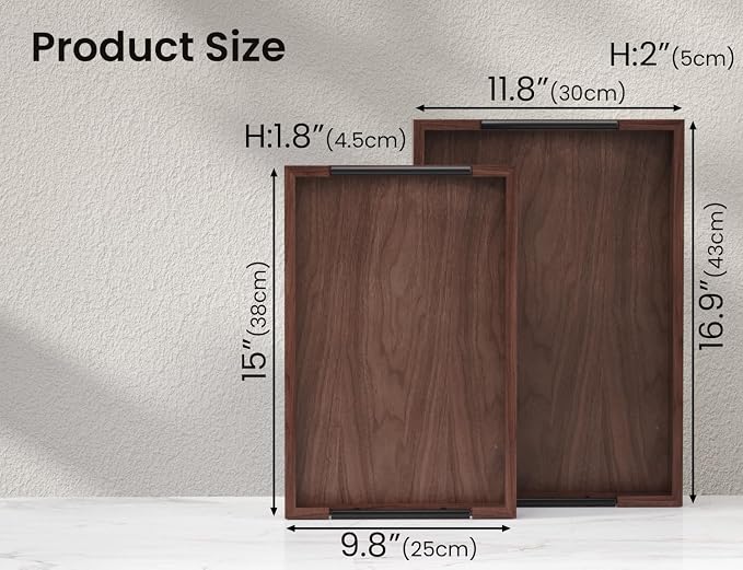 Fibogollo Walnut Wood Set of 2 Serving Tray - Image 2