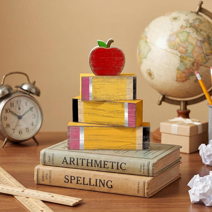 Lineshading 4 Pcs Back to School Table Decorations Retro Red Apples Decor Back - Image 7