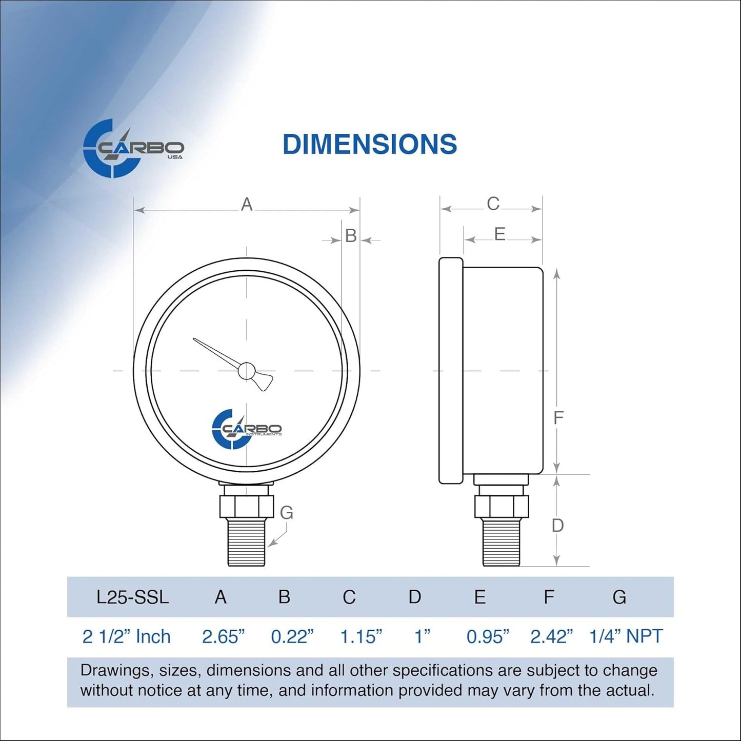 Stainless Steel Pressure Gauge Dual Display (-30 Hg/0 psi/kPa) -2 1-2" Glycerine Liquid Filled Water Air Oil Gas Gauge with Polycarbonate Lens & Brass Connection-1/4 NPT Lower Mount