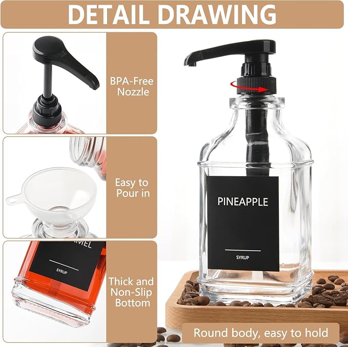 3 Pack 16.9oz Glass Coffee Syrup Dispenser - Image 2