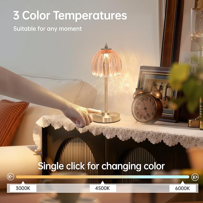 Shenmoyl Tulip Table Lamp with 5200mAh Battery & Touch Control, Cordless Small - Image 4