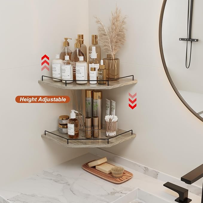 JJL Corner Shelf Wall Mounted, 12 Inches 2-Tier Floating Corner Shelf, Hexagon - Image 5