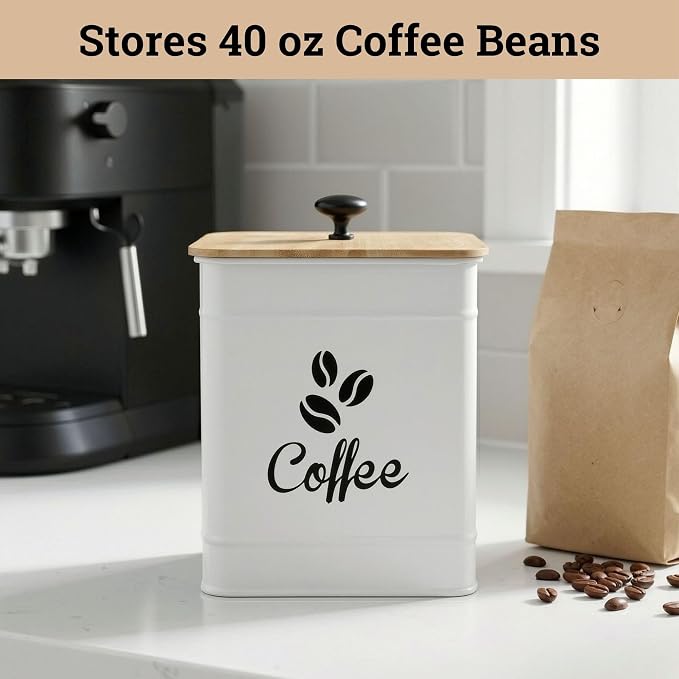 Airtight Coffee Canister - 40 oz Large Iron White Coffee Container Airtight - 6 - Image 3