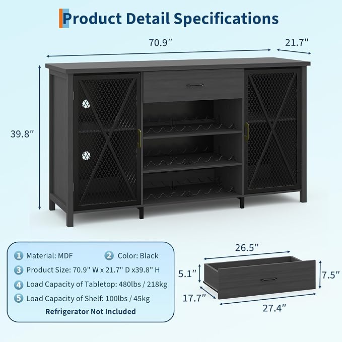 Garvee 71 Inch Coffee Bar Cabinet - Image 2