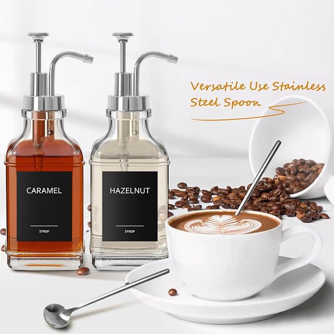 16.9 fl oz/500ml Coffee Syrup Dispenser Set, Coffee Bar Accessories, 4 Glass - Image 4