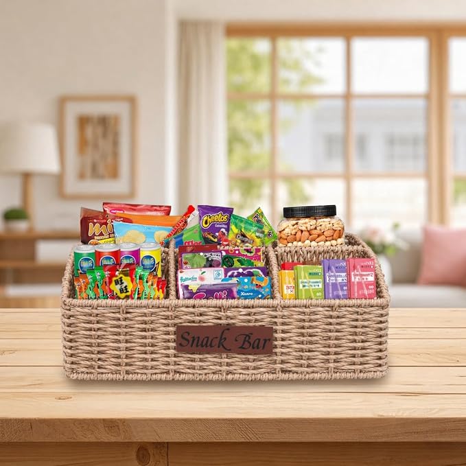 Snack Organizer for Countertop, Trapezoid Snack Organizer Seagrass Wicker Basket - Image 6