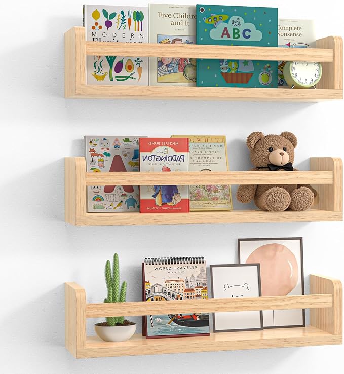Floating Wall Nursery Book Shelves, 16.5 Inch, Wall Mounted, by Smallfurnitureandhomedecor