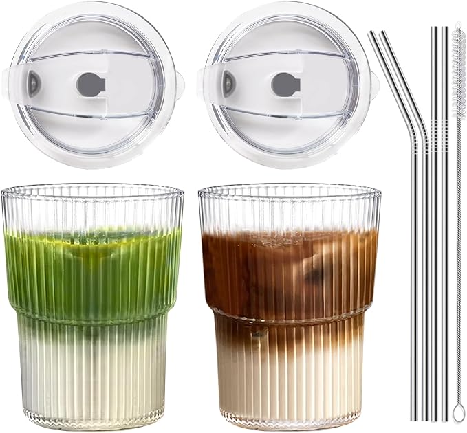 Iced Coffee Cups with Lids and Straws Set of 2, 16 Oz Unbreakable Plastic by R%C3%89%CE%91LW%C3%81Y