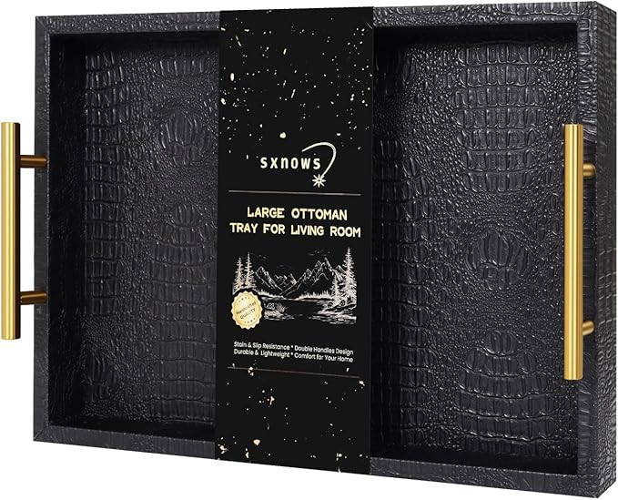 SXNOWS 17"x12" Black Faux Leather Serving Tray by Sxnows