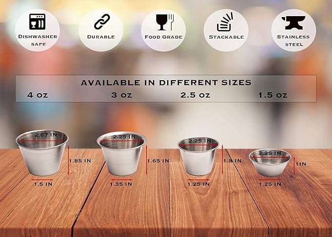 Ramekins Stainless Steel Condiment Sauce Cups, Metal Ramekins, Commercial Grade - Image 2