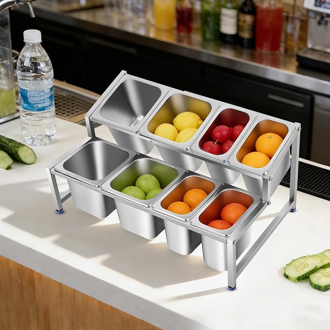 Expandable Spice Rack with Lids and Spoons, 2-Tier Stainless Steel Organizer - Image 3