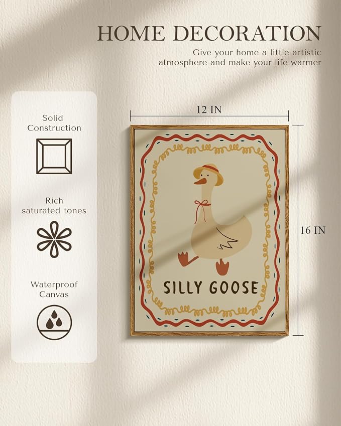 Funny Silly Goose 12x16 Inch Framed Canvas Wall Art, Playful Cute Cartoon - Image 2