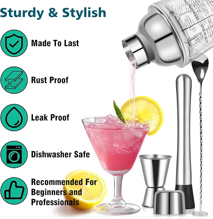 14oz Glass Cocktail Shaker Set, Martini Mixer Shaker - Image 7