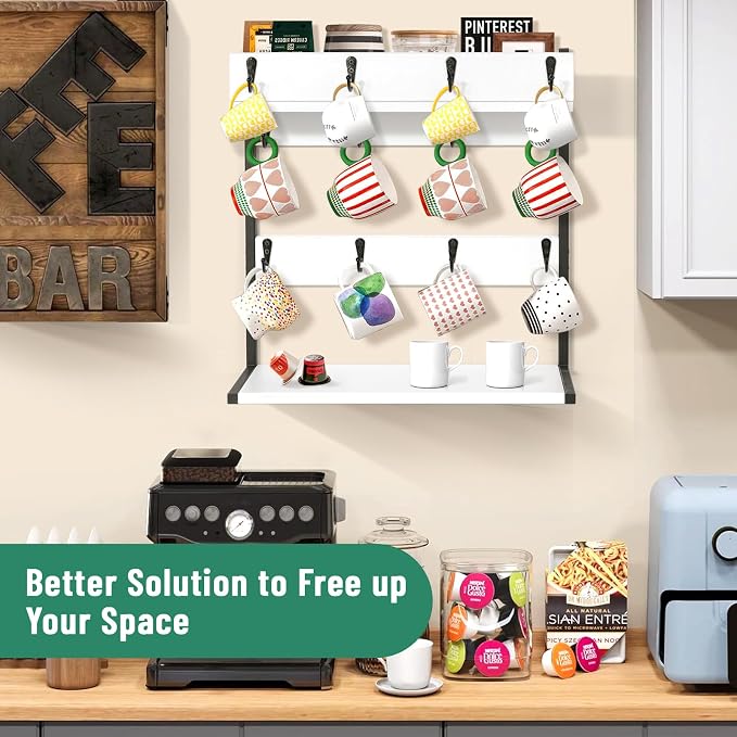 Coffee Mug Rack Holder Wall Mount – 2 Tier Mug Rack Stand - Image 9