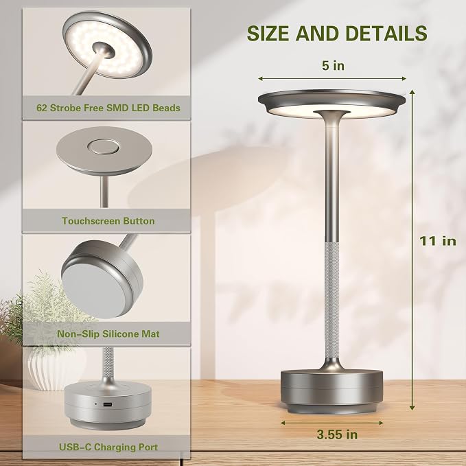 LED Cordless Table Lights Set of 2, Built-in 5000mAh Battery Rechargeable - Image 8