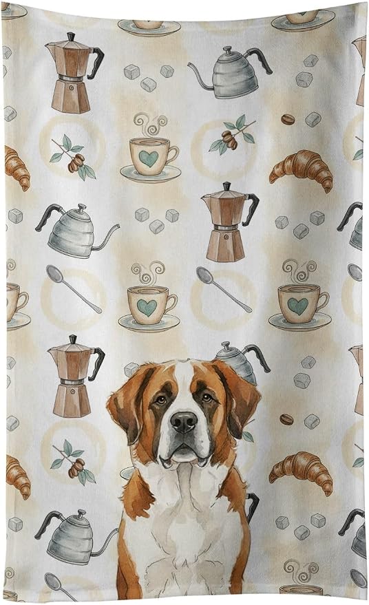 Caroline's Treasures Brown and White Saint Bernard Coffee Bar Kitchen Towel by CarolinesTreasures