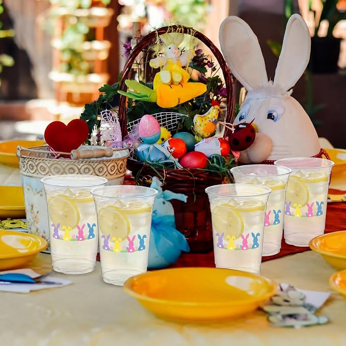 100 Pack Bunny Plastic Cups 16 oz Clear Pastel Rabbit Disposable Cups - Image 5
