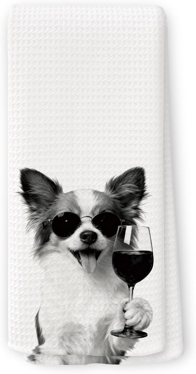 Funny Papillon Wine Kitchen Towels, Gifts by Unknown