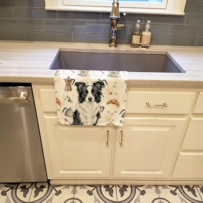Caroline's Treasures Border Collie Coffee Bar Kitchen Towel Velour Plush Front - Image 2