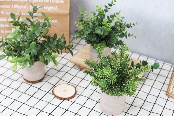 Der Rose 3 Pack Mini Potted Fake Plants Artificial Plastic Eucalyptus Plants - Image 6