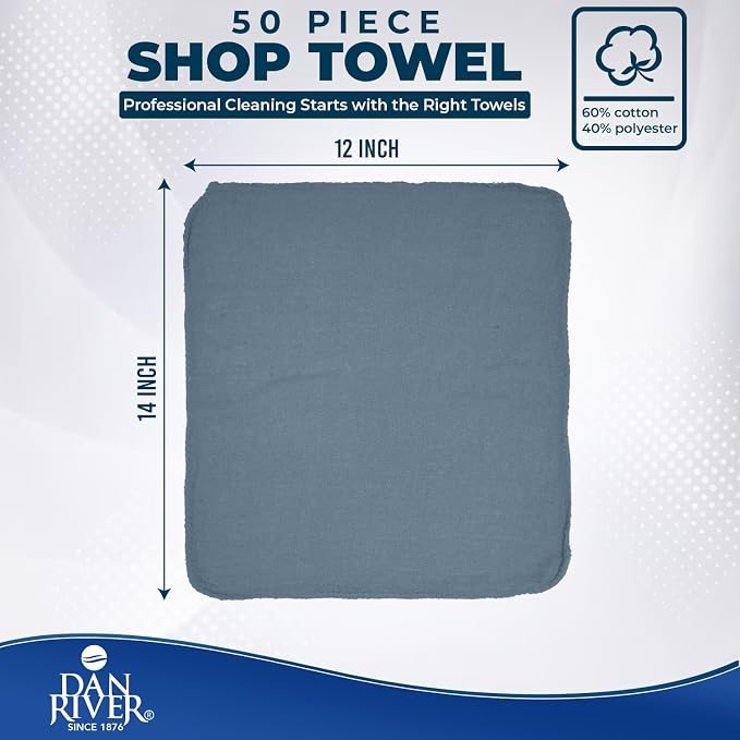 DAN RIVER Shop Towels, 50 Pack Commercial Use Medium Blue Terry Cloth Rags - Image 2